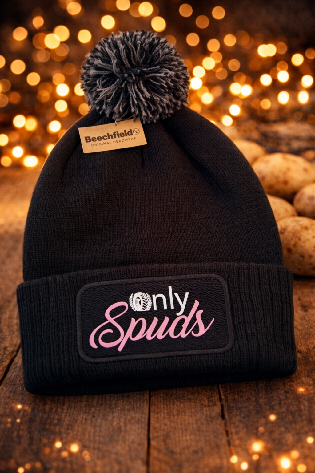 'Only Spuds' Pom Pom Beanie with optional colour logo