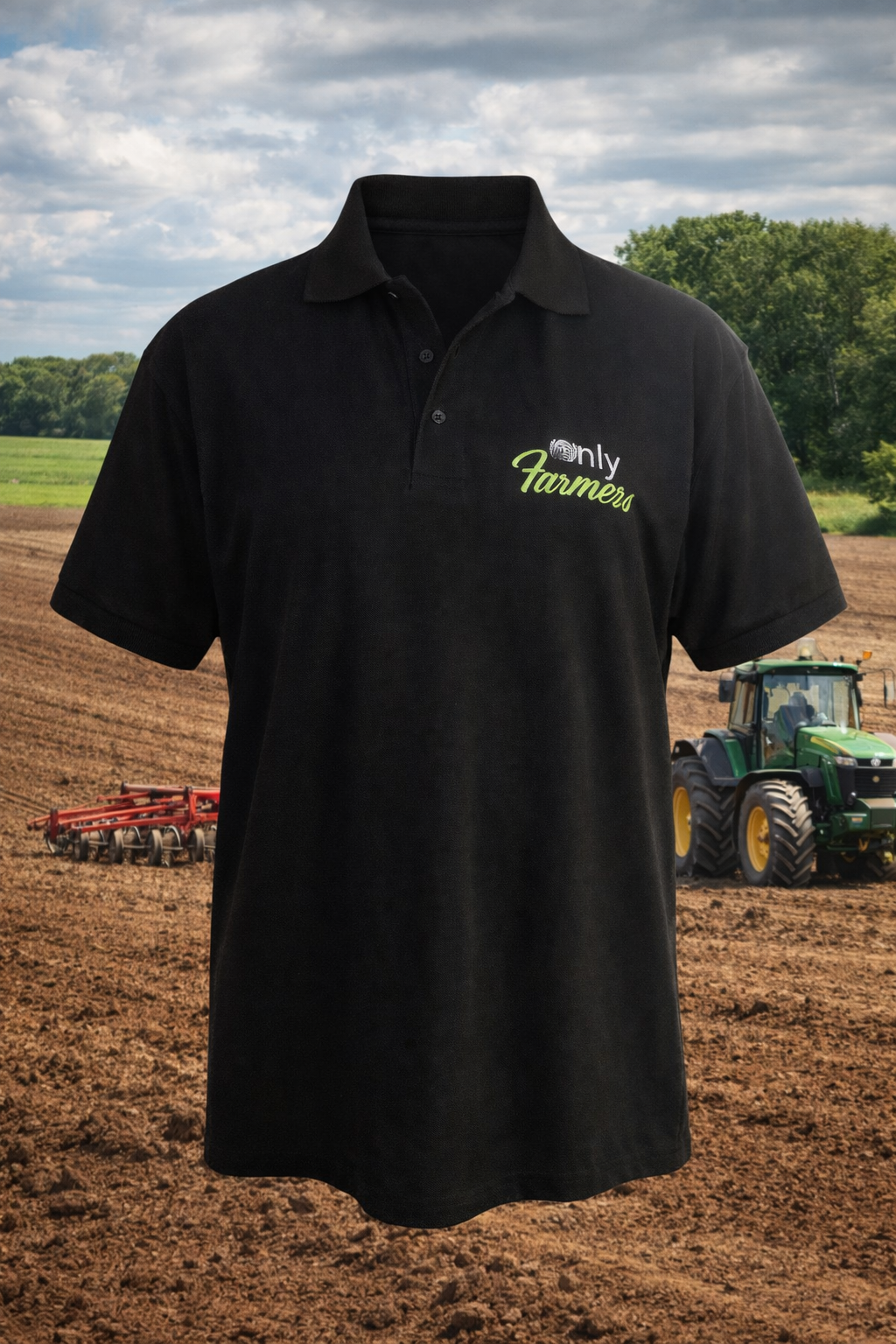 'Only Farmers' Black Polo Shirt - with optional colour logo