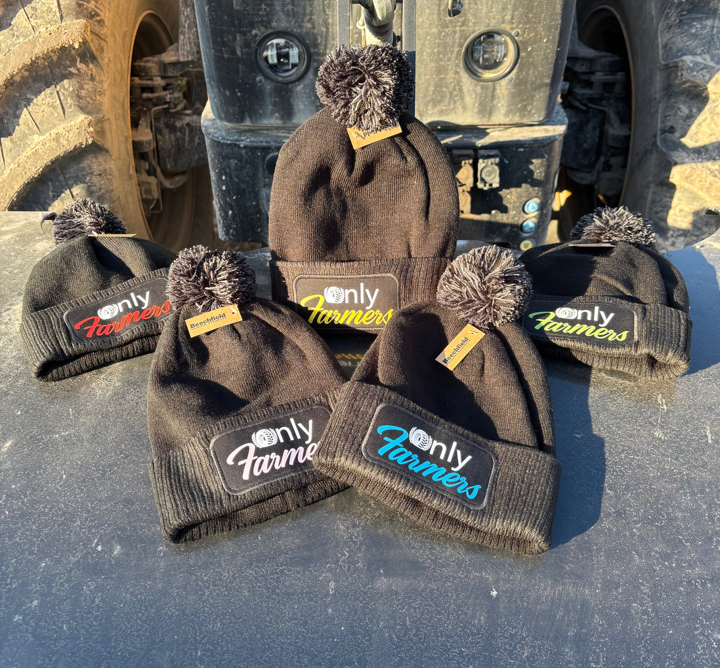 'Only Farmers' Pom Pom Beanie with optional colour logo