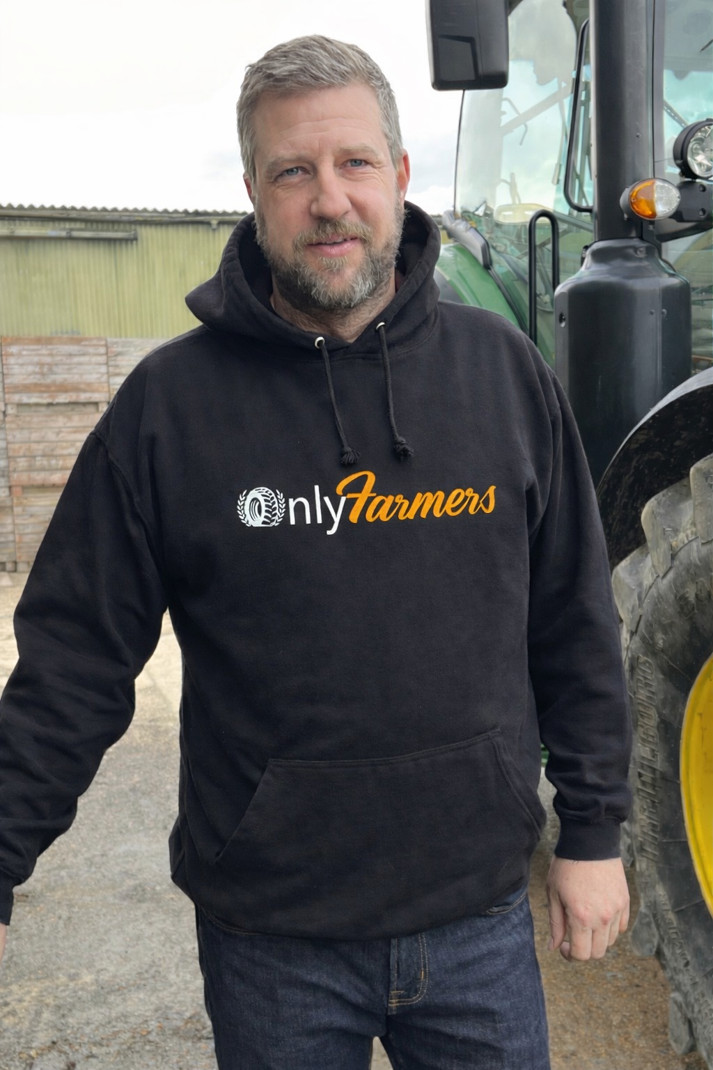 'Only Farmers' Hoodie in Black with optional colour logo