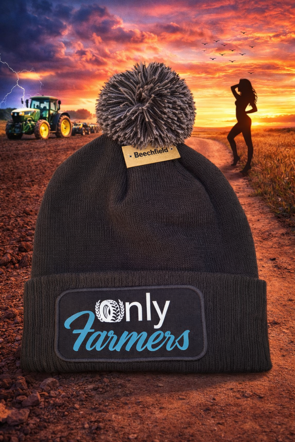 'Only Farmers' Pom Pom Beanie with optional colour logo
