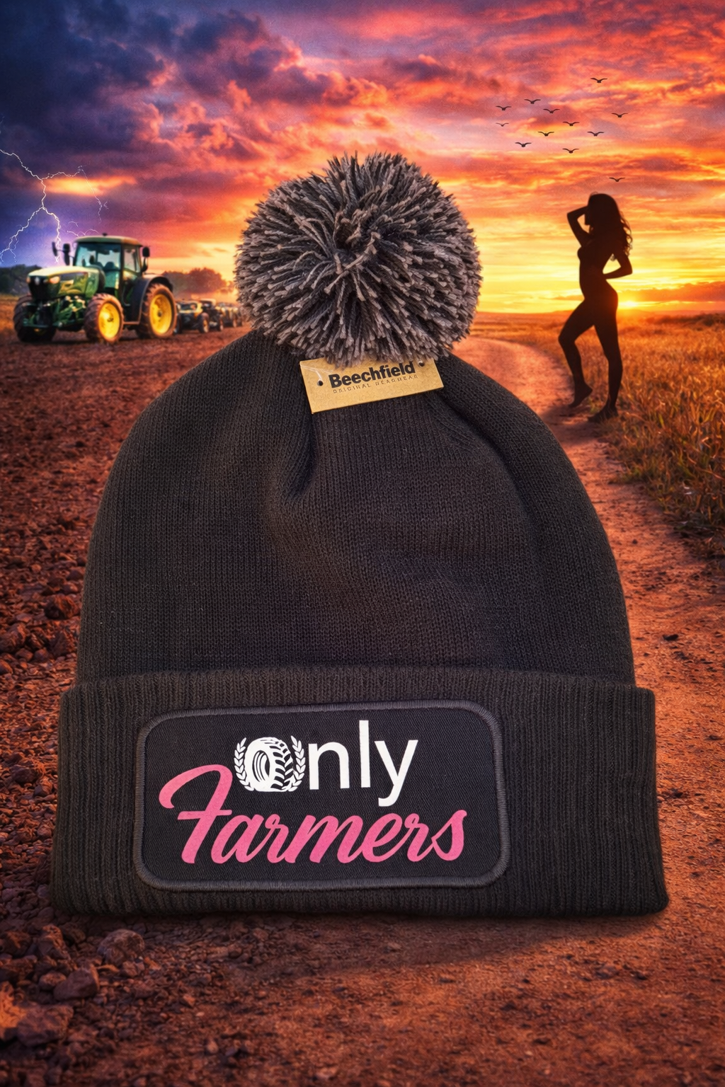 'Only Farmers' Pom Pom Beanie with optional colour logo