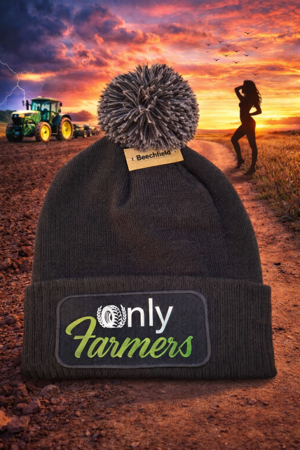 'Only Farmers' Pom Pom Beanie with optional colour logo