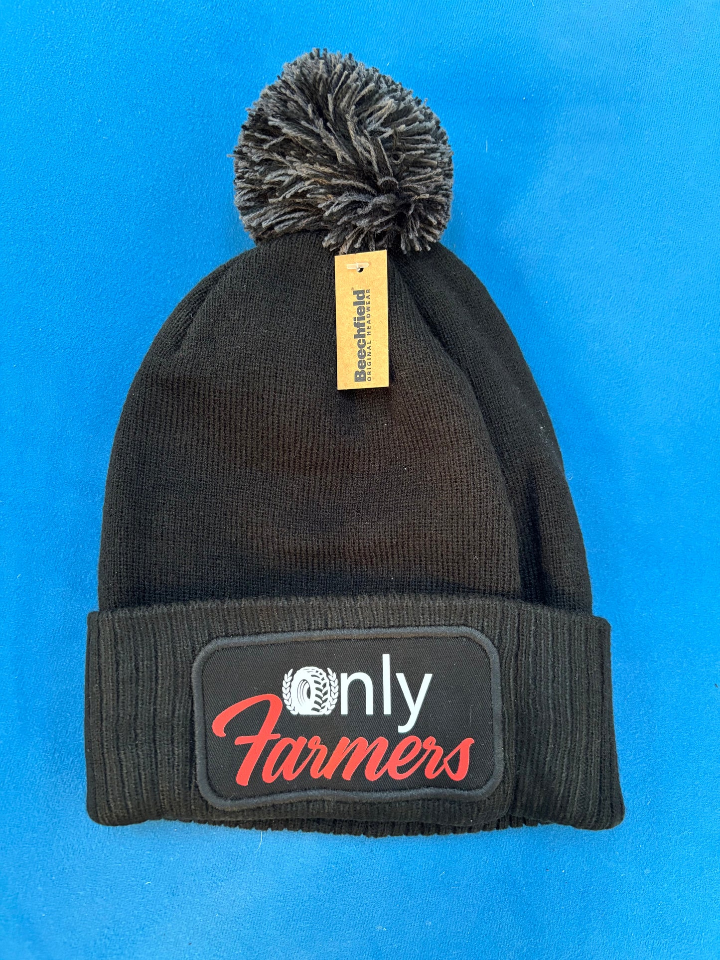'Only Farmers' Pom Pom Beanie with optional colour logo