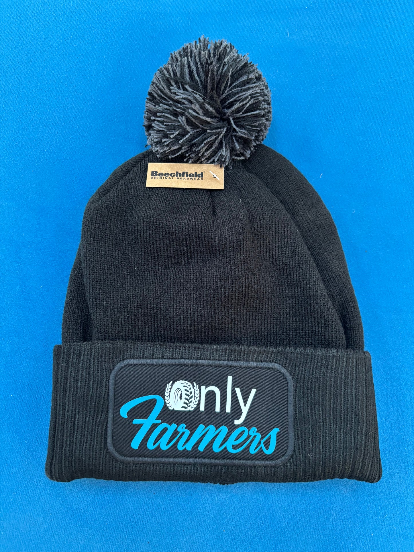 'Only Farmers' Pom Pom Beanie with optional colour logo
