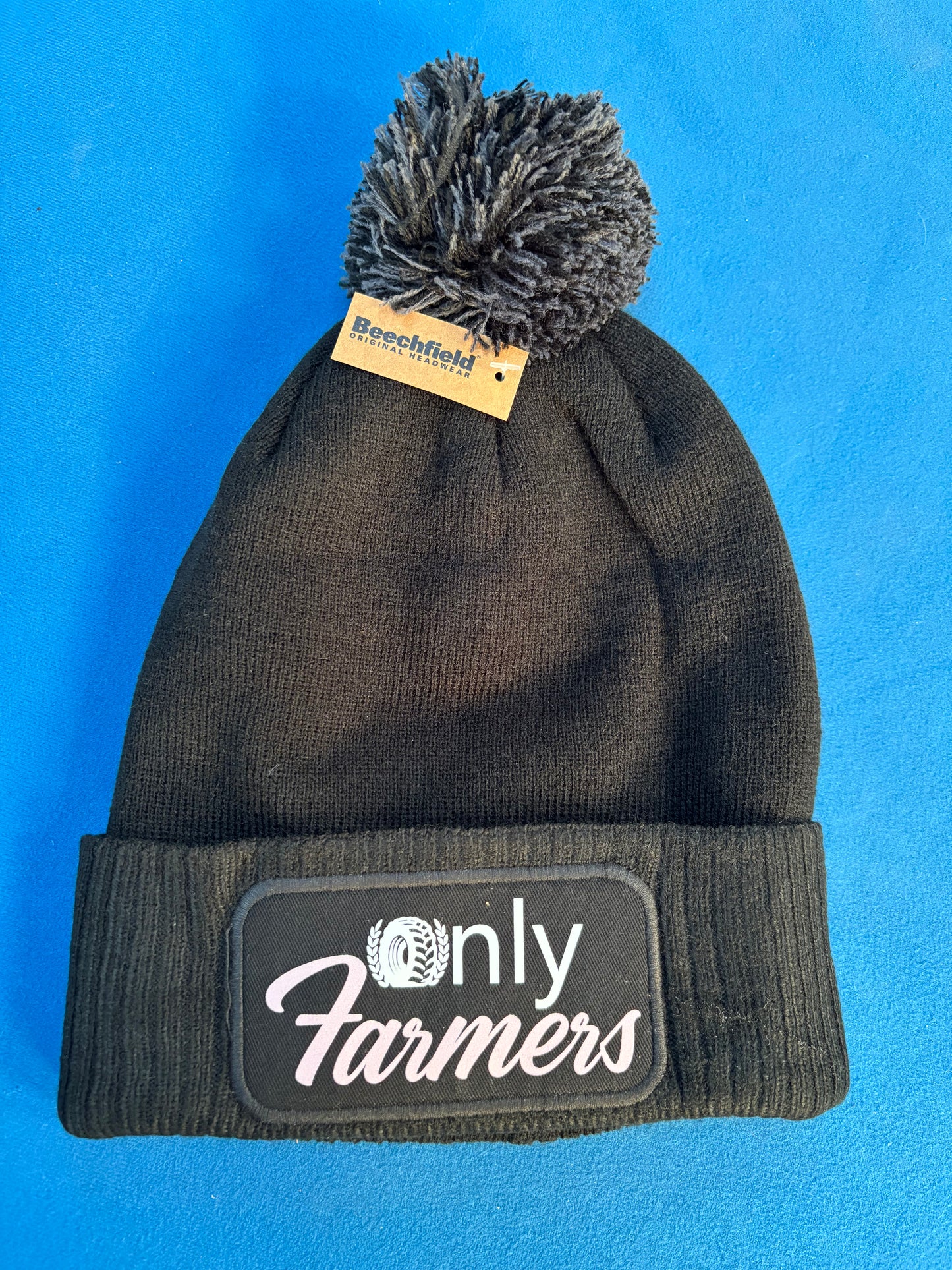 'Only Farmers' Pom Pom Beanie with optional colour logo