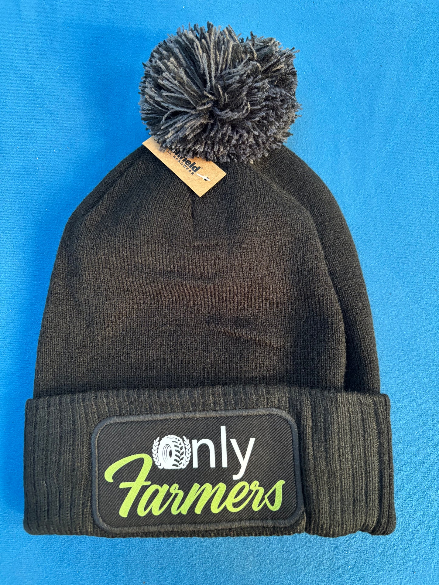 'Only Farmers' Pom Pom Beanie with optional colour logo